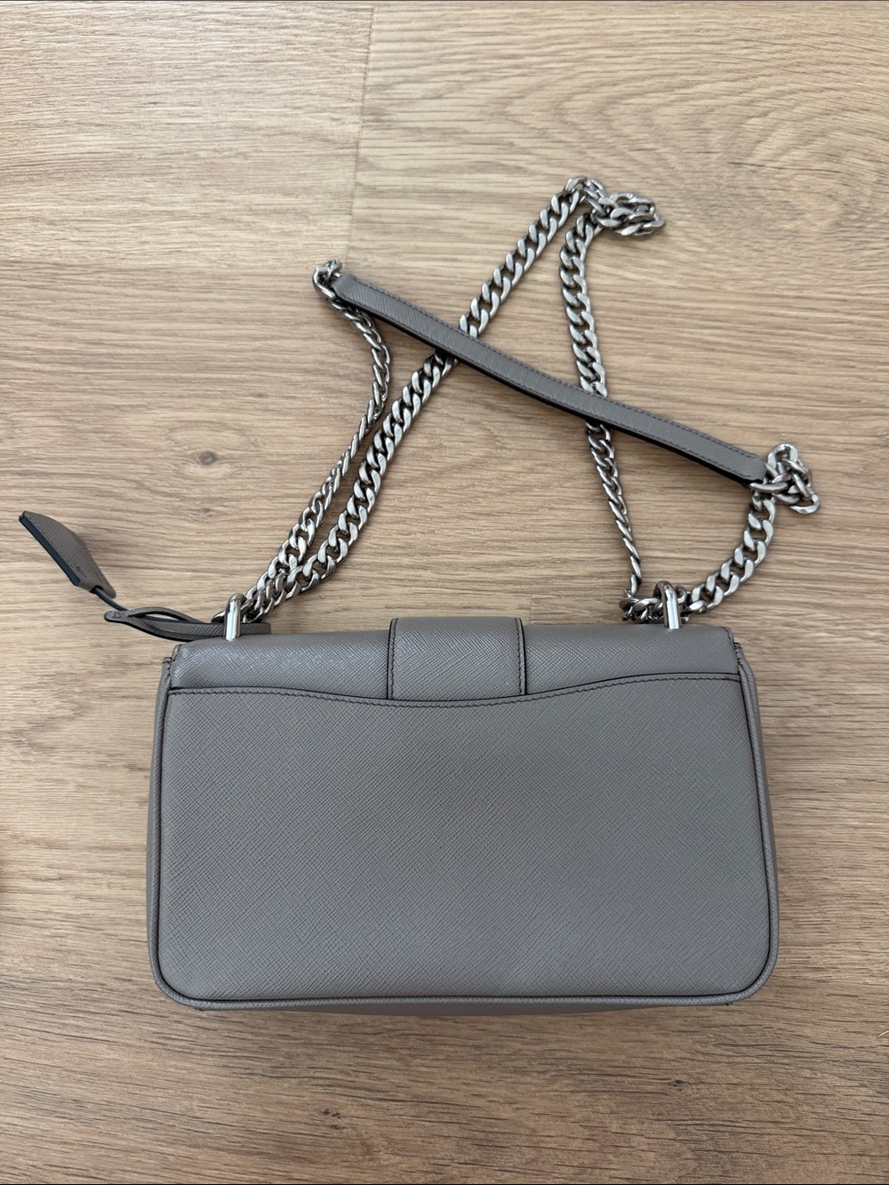 Prada Saffiano Leather Chain Shoulder Bag in Taupe Gray - Picture 5 of 8